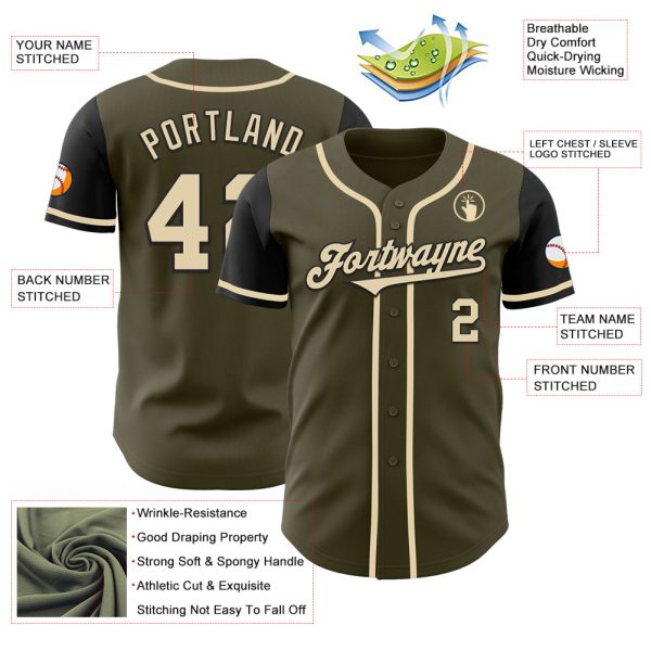 Custom Olive Cream-Black Authentic Two Tone Salute To Service Baseball Jersey - Image 3
