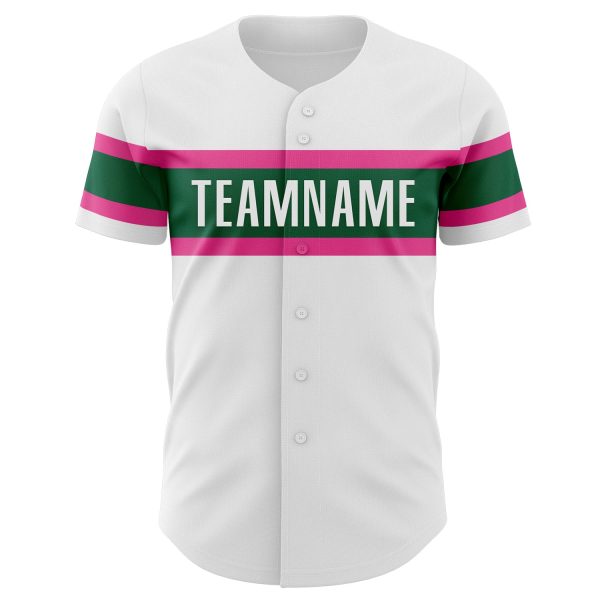 Custom White Pink-Kelly Green Authentic Baseball Jersey - Image 2