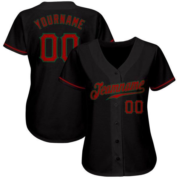 Custom Black Red-Kelly Green Authentic Baseball Jersey - Image 2