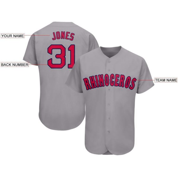 Custom Gray Red-Navy Baseball Jersey - Image 3