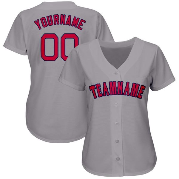 Custom Gray Red-Navy Baseball Jersey - Image 2