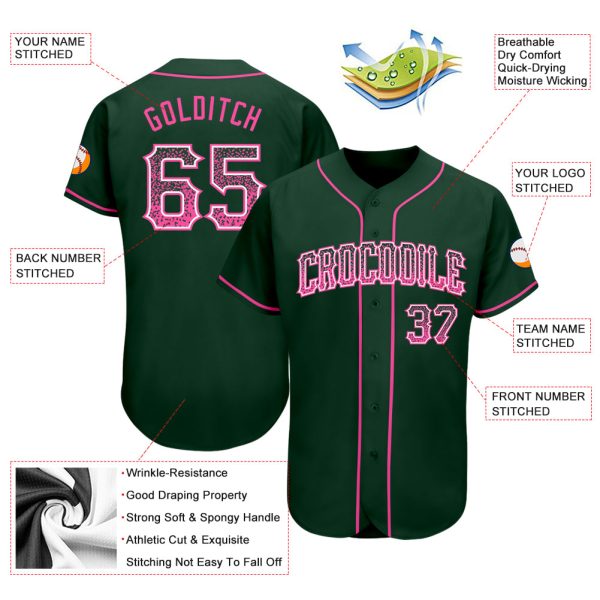 Custom Green Pink-White Authentic Drift Fashion Baseball Jersey - Image 3