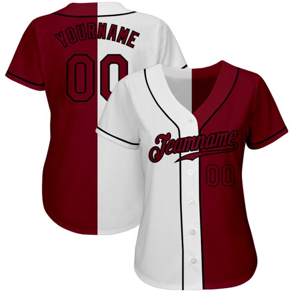 Custom White Crimson-Black Authentic Split Fashion Baseball Jersey - Image 2